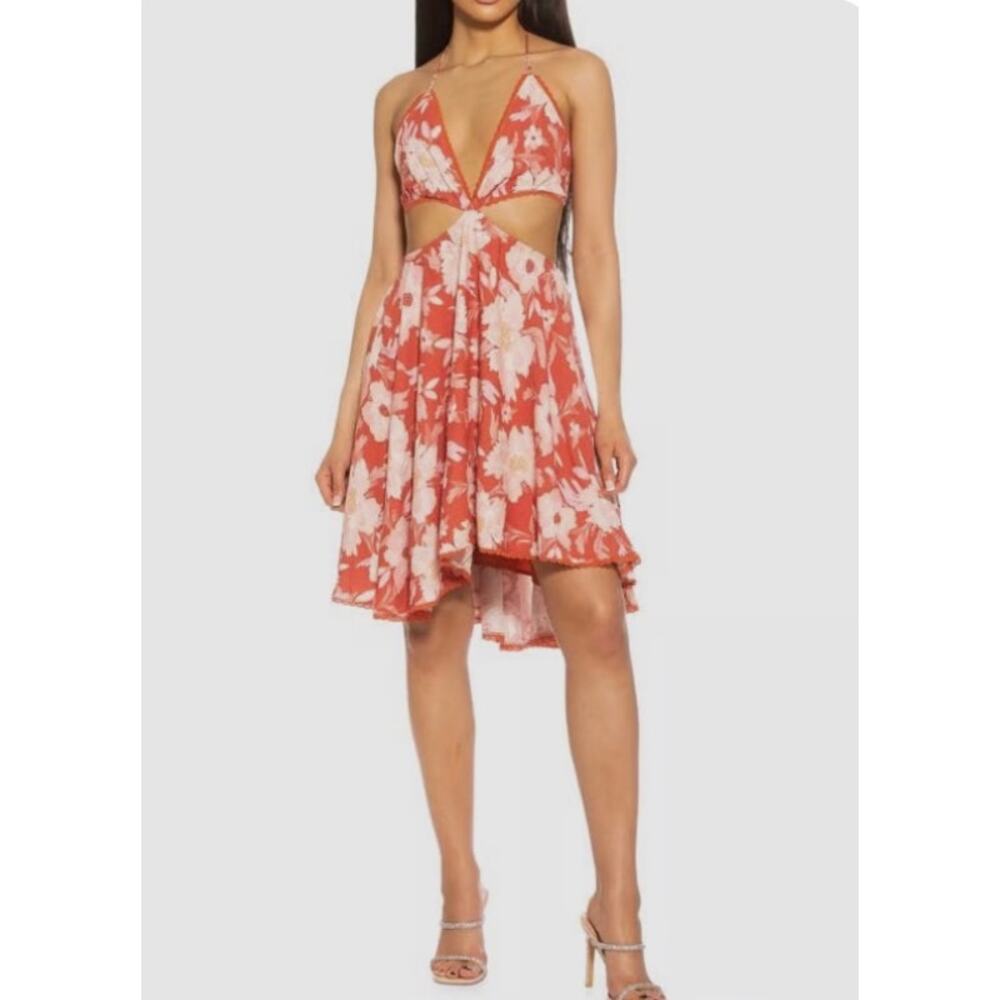 Ale by Alessandra Ali Halter Dress Coral Floral Tassel Resort Cover-Up SZ 10